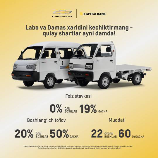 Labo va Damas xaridini kechiktirmang - qulay shartlar ayni damda!